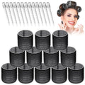 Large Hair Rollers Set - 24 Pieces with 12 Jumbo Rollers and 12 Clips for Long Thick Hair Volume (Black) - color: Black