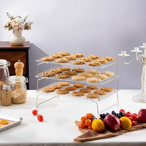 LIANYU Cooling Rack 15"x10", 3-Tier Stackable & Collapsible Cooling Racks