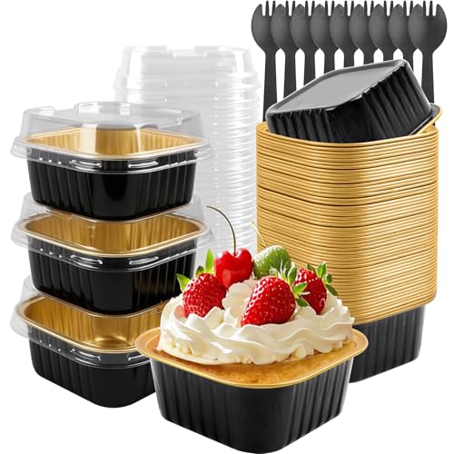Mini Cake Pans with Lids, Square, 50 Pack, 5 oz, Black - color: Black, size: Square-5oz-50pcs