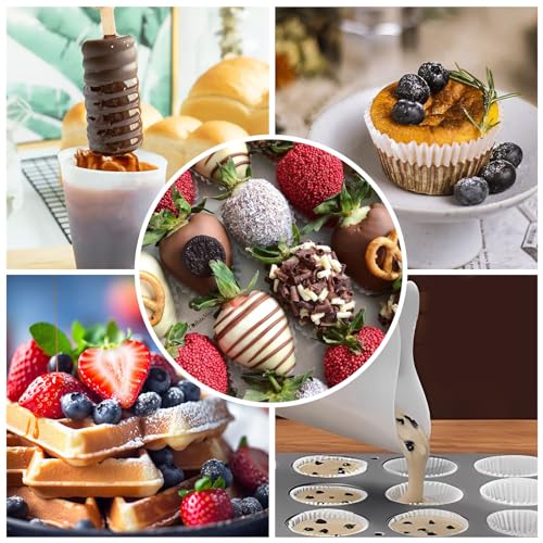 Silicone Cups for Melting Chocolate, 4Pack 100/250/350ml Capacity Silicone Measuring Cups with 2Pcs 5ml Droppers，Reusable Baking Supplies for DIY Chocolate Molds