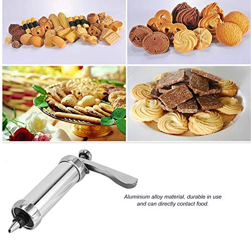 Fdit Cookie Press Kit, Manual Adjustable Biscuit Maker and Pastry Decorating Tool for Home Baking Aluminum Alloy 15 x 25 cm 21 Piece Set with 13 Cookie Discs and 7 Nozzles