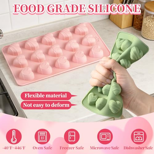 Heart Chocolate Mold, 2Pcs Heart Silicone Molds - color: 2Pcs Pink & Green