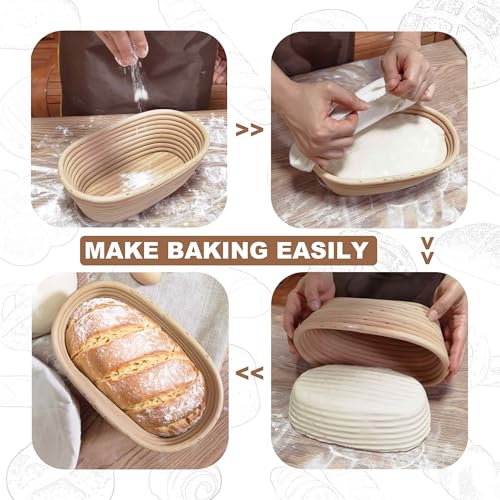 Banneton Bread Proofing Basket set of 2, 9.8 Inch Oval Sourdough Proofing Baskets with Liner,Dough Proofing Bowls,Made of Natural rattan,for Sourdough Bread Baking Supplies - size: 2 set 9.8 inch Oval