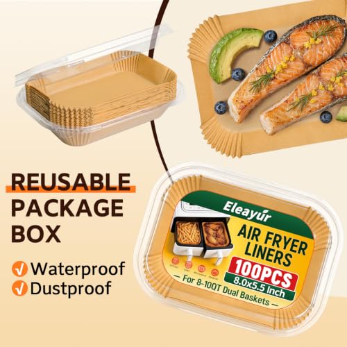 100Pcs Air Fryer Liners for Ninja Dual Airfryer, 8x5.5 Inch Rectangle Disposable Air Fryer Parchment Paper for Ninja DZ201/ DZ401/ DZ550, Bella Slim Airfryer & More, Air Fryer Accessories - size: 100pcs