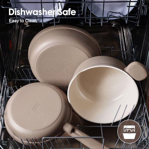 SENSARTE Ceramic Nonstick Pots and Pans Set, Nontoxic Cookware Set 17pcs - color: Almond Beige