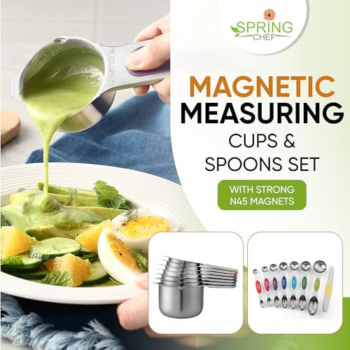 Spring Chef 15 Magnetic Measuring Cups & Spoons Set w/Levelers, Multicolor - color: Multicolor