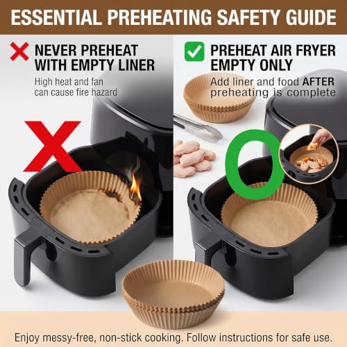 Air Fryer Liners Disposable Round. 50pcs Virgin Pulp Parchment Paper for 4qt-6qt Air Fryer. Food Grade,Non-stick, Oil-proof & Heat Resistant for Baking,Microwave,Cooking & Deep Fryer Accessories