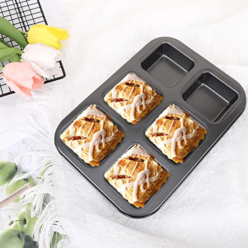 Beasea Nonstick Brownie Pan, 2 Pack 6 Cavity Black Square Brownie Muffin Pan Cake Pan Mini Cheesecake Cupcake Bakeware Carbon Steel 2x3 Cutter Brownie Baking Tray Bakeware for Oven Baking - color: Black Brownie Mini