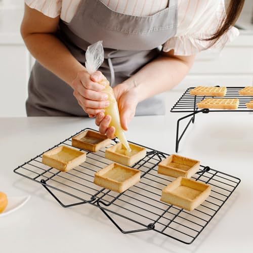 Leonyo Cooling Rack, 2 Tier Stainless Steel Stackable Baking Cooking Racks for Cooling Roasting Grilling, Collapsible & Heavy Duty, Oven Safe & Easy Clean, 15" x 10", Black - color: Black