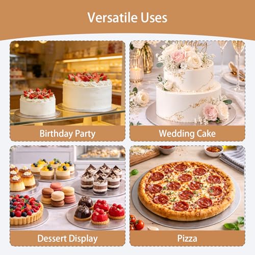 Silver Cake Boards 4 Pack, 6 8 10 12 Inch Round Cardboard Cake Base - color: Silver