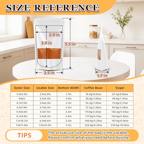 100 PCS Resealable Bags for Small Business, Trail Mix Bag|4.7x7.9in - color: White, size: 4.7x7.9in
