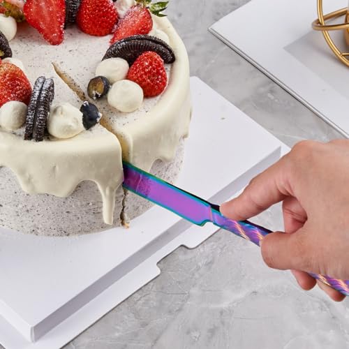 Rainbow Cake Cutting Set, Stainless Steel Cake Knife and Server, Cake Pie Cutter Set for Wedding, Birthday, Party - color: Rainbow