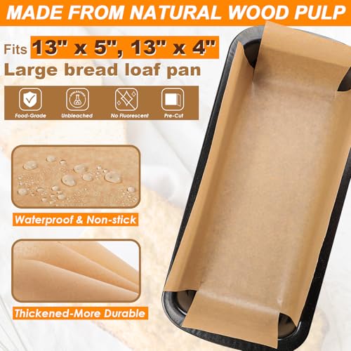 Webake Unbleached Parchment Paper Large Loaf Pan Liners for 13" x 5" Long Baking Bread, Original Precut, Non Toxic 100 Pcs - color: Brown 13x5