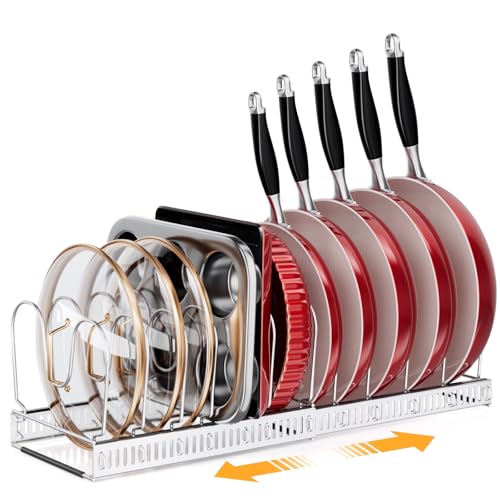 MUDEELA Expandable Pot Pan Lid Organizers inside Cabinet, 12 Divider-Silver - color: Silver, size: 12 Dividers