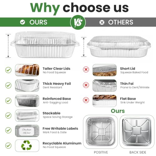 25 Pack 8x8 Aluminum Foil Pans with Lids, Square Baking Cake Pans