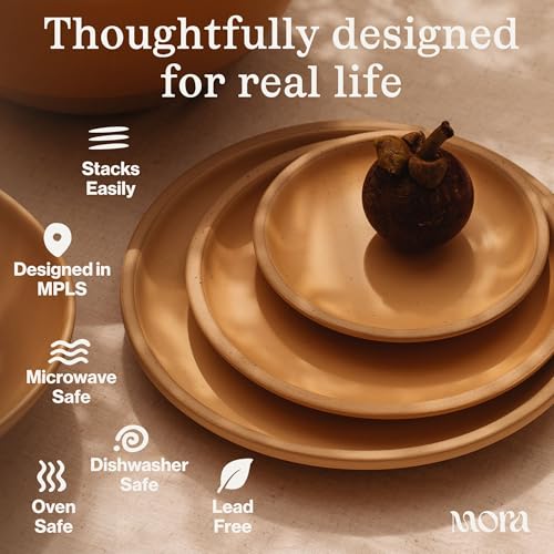 MORA Medium Plates Set of 4, 8.5 inch Ceramic Pottery Salad Plates - Microwave, Oven and Dishwasher Safe - Thyme - color: Thyme