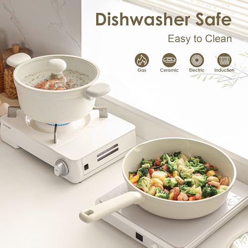 SENSARTE Ceramic Nonstick Pots and Pans Set, 17pcs Nontoxic Cookware Set - color: Creamy White
