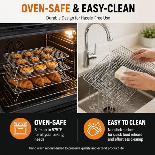 Cooling Rack 16"x10", 3-Tier Stackable & Collapsible Cooling Racks - color: Silver, size: 3-Tier