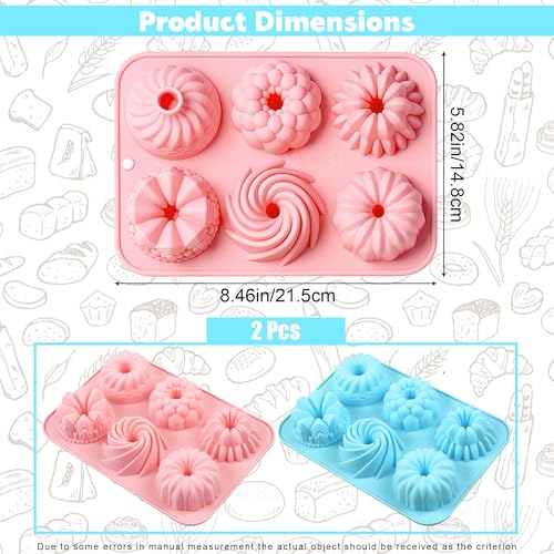 Mini Cake Pan, 2 Pack 6-Cavity Mini Silicone Cake Pans for Baking, Nonstick Silicone Fluted Tube Cake Molds for Cupcakes, Donuts, Cornbread, Brownies, Jello Making