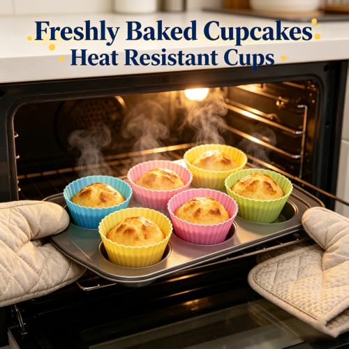 12 Pack Silicone Baking Cups, 4 Colors Silicone Muffin Liners Reusable - color: 4 Colors
