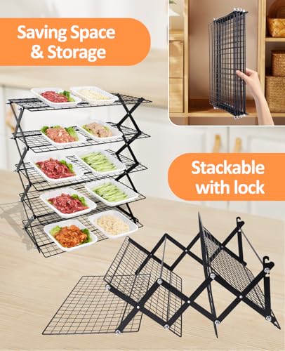 5 Tier Collapsible Cooling Rack, 2/3/4/5-Tier Upgraded,Adjustable ＆ Stackable Baking Rack, 5 Modes Cooling Racks for Cooking and Baking, Roasting ＆ Grilling Gifts for Picnic Party - color: Black