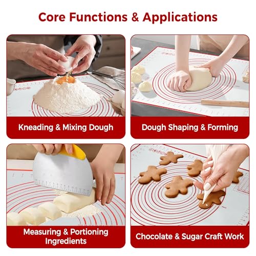 Extra Large Nonstick Silicone Pastry Mat 28x20Inch with Measurements, Food Grade Silicone Baking Mat, Non-Slip Dough Rolling Mat for Counter, Oven Liner, Fondant/Pie Crust/Sourdough Bread Baking - color: White