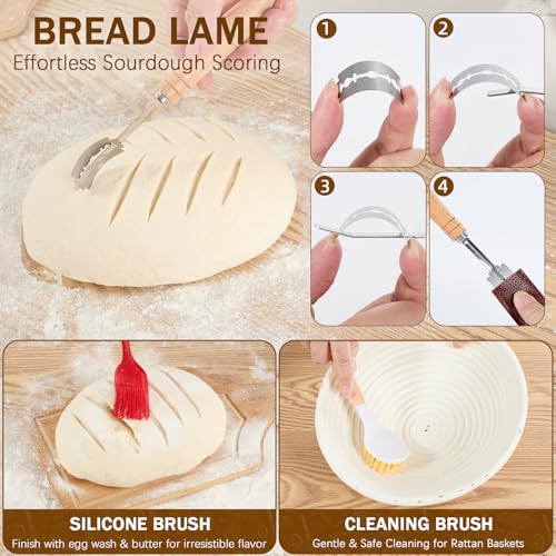 Sourdough Starter Kit Bread Baking Supplies, 10" Round Oval Banneton