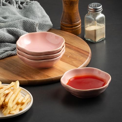 Reactive Glaze Dipping Bowls, Soy Sauce Dishes Set of 4 - color: Pink