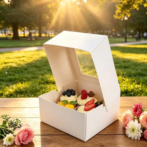 Jotique 4 count White Cupcake Boxes with Window, 6 Sets 6x6x3 Inch - color: white