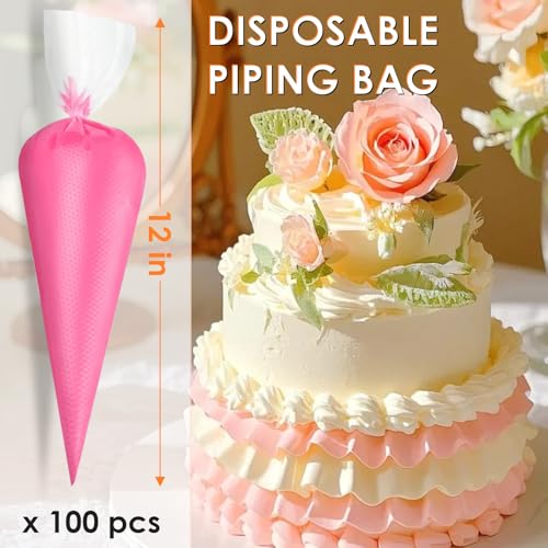 HOTEC 100Pcs 12 Inch Anti-Burst Disposable Piping Bags, Non-Slip Food Grade BPA-Free Pastry Bags for Cake, Cupcake, Cookie Cream Frosting Decorating Baking Supplies - size: 12inch 100pcs