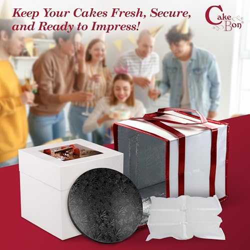 Cakebon 8" Cake Box Drum Insulated Bag Black Round Wrapped 1Pack - size: 8 inch, style: Black - 4 Pack