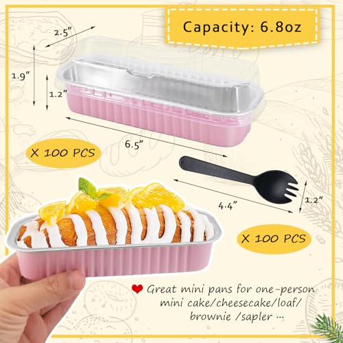 LNYZQUS Mini Loaf Pans with Lids 100 Pack, 6.8oz Rectangle Cake Tins - color: Pink, size: 6.8 oz