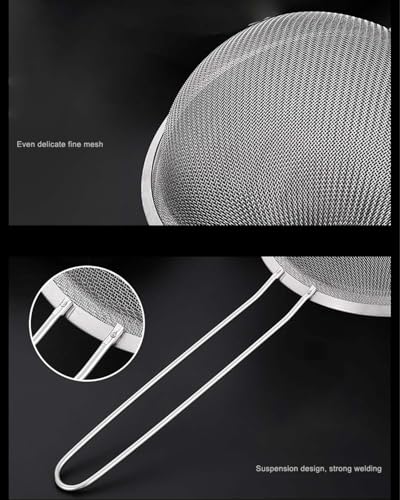 3-Piece Stainless Steel Flour Sifter Set 3.30'', 4.01'', 4.80'' Handheld Baking Sieve with Fine Mesh for Baking & Cooking Kitchen Strainer Set LCC1392-01 - color: 304 Stainless Steel, size: 3.30'', 4.01'', 4.80''