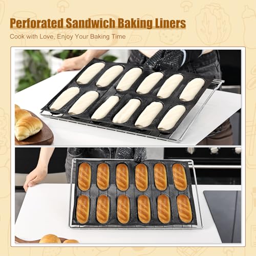 Upgraded Silicone Perforated Baking Forms, Sandwich Mold, French Baguette Bread Pan, Food Mat, Non-Stick Baking Liners (1PCS, 12 Loaf_11.8x15.7 inch) - size: 1 PCS, 12 Loaf_11.8x15.7 inch