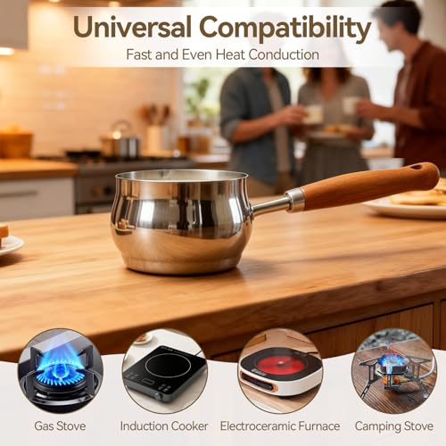 10Oz Butter Warmer Pot,Melting Pot Stainless Steel Sance Pan for Milk,Coffee,Chocolate Melting
