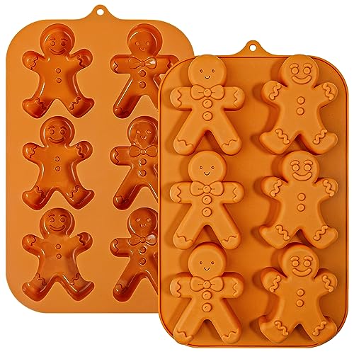 Webake Gingerbread Man Silicone Mold, 6-Cavity Christmas Molds Shaped with Gingerbread Man for Plaster, Cake, Soap, Jelly, Cookie (Pack of 2) - style: Gingerbread Man