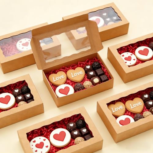 50pcs Brown Cookie Boxes 8x5x2 Inches Bakery Boxes with Window - color: Brown