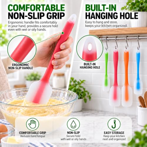 HiramWare Silicone Spatula Set of 4, Heat Resistant, Food Grade - size: 2 Large(Orange, Red) + 2 Small(Blue, Green)