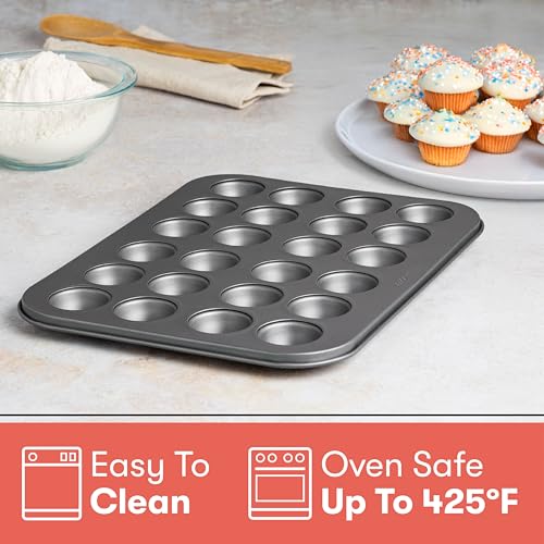 Cooking Light Mini Muffin Pan Carbon Steel Quick Release Coating, Non-Stick Bakeware, Heavy Duty Performance, 24-Cup, Gray - size: 24-cup Mini Muffin Pan