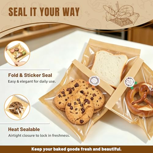 Heat Sealable Cookie Bags with Clear Window, 7.1 x 7.5 Inch, 100 Pack - size: 7.1 x 7.5 inch