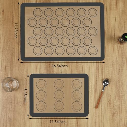 Silicone Baking Mat Macaron - Set of 3 (2 Half Sheet Liners and 1 Quarter Sheet), Non Stick Silicon Cookie Oven Liner For Macaroons, Bake Pans, Pizza, Toaster, Cake and Bread Making (Gray) - color: Gray