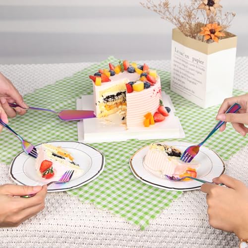 GoGeiLi Stainless Steel Rainbow Wedding Cake Cutting Set with Forks - color: Rainbow cake cutting set
