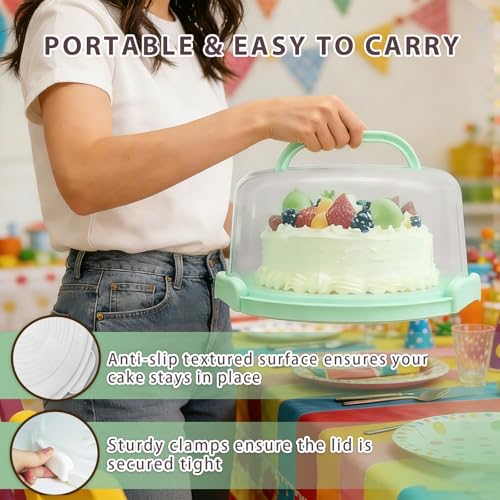 Plastic Cake Carrier with Lid and Handle, Multipurpose Cake Stand - color: Green