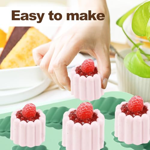 QELEG Silicone Mini Cake Mold, 2.2 inch Silicone Mousse Cake Baking Mold Tall Cylinder Chocolate Molds for Cakes, Brownie, Pudding, Dessert, Pastry, Ice Cream, Jelly, Mint Green, 12-Cavity, flower - color: Mint Green Flower, size: 12-Cavity