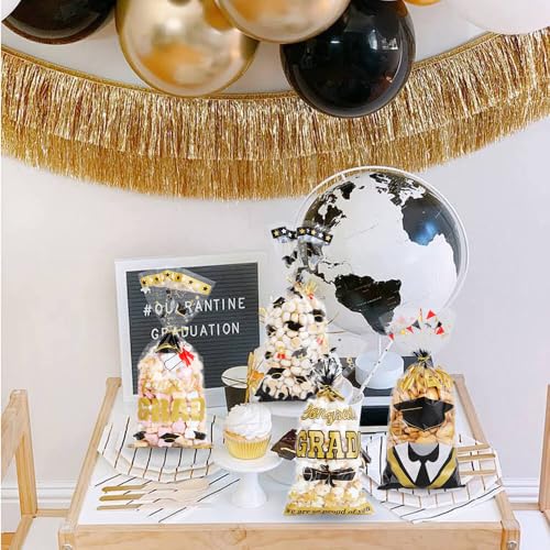 100Pcs Graduation Treat Bags Congrats Graduates Treat Bags Black Gold Cellophane Bags with Twist Ties Plastic Grad Goodie Bags 4 Styles Gift Bags Candy Bags for Graduation Party Favors Decorations - color: Graduation