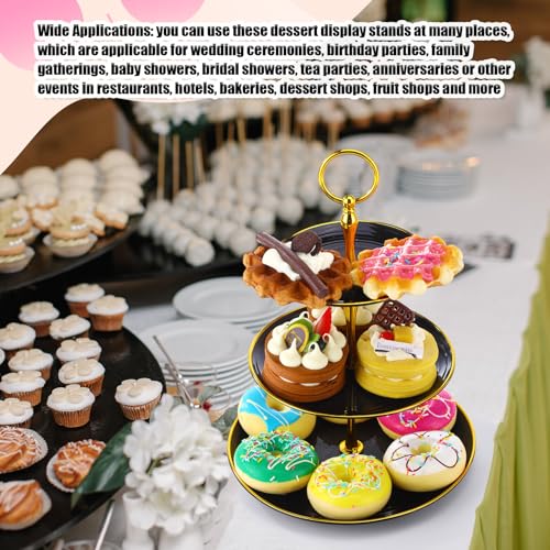 Teenyyou 8 Pack 3 Tier Plastic Cupcake Stand Bulk, Black, Round - color: Black, style: Round