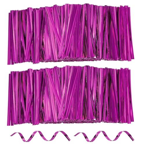 HARFINGTON 1600Pcs Bag Twist Ties 2.4" Reusable Metallic Wire Cable Ties - color: Rose Red
