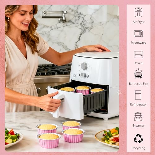 Mini Cake Tins with Lids,Baking Cups,5oz 50 Pack Pink for Desserts - color: Pink