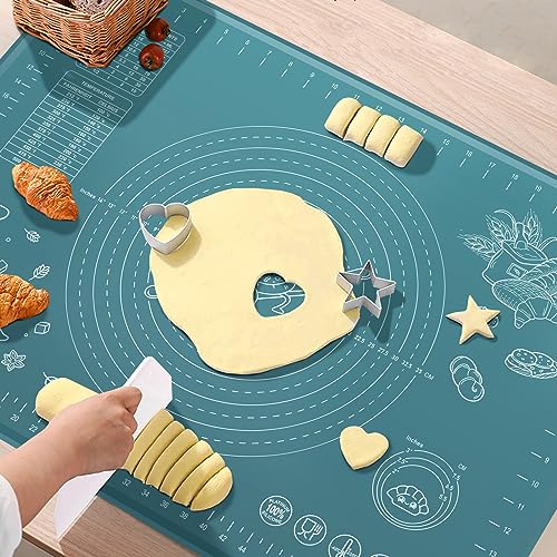 Silicone Pastry Mat 24" x 16" Extra Thick Non Stick Baking Mat with Measurements and Edge Heightening, Food Grade Silicone Rolling Mat for Pastry, Bread, Cookies, Pizza, Fondant, Pasta - color: Indigo, size: 24"L x 16"W