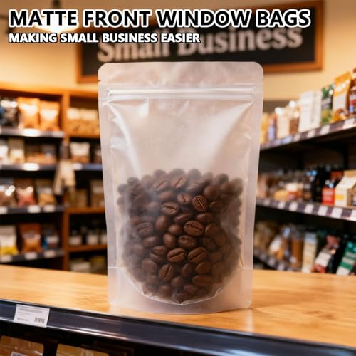 50pcs Stand Up Matte Bags Resealable Pouches With Frosted Front Window Self-seal Zipper Bags Heat Sealable Packaging Bags for Food Storage 3.5"*5.9" - size: 3.5"*5.9"